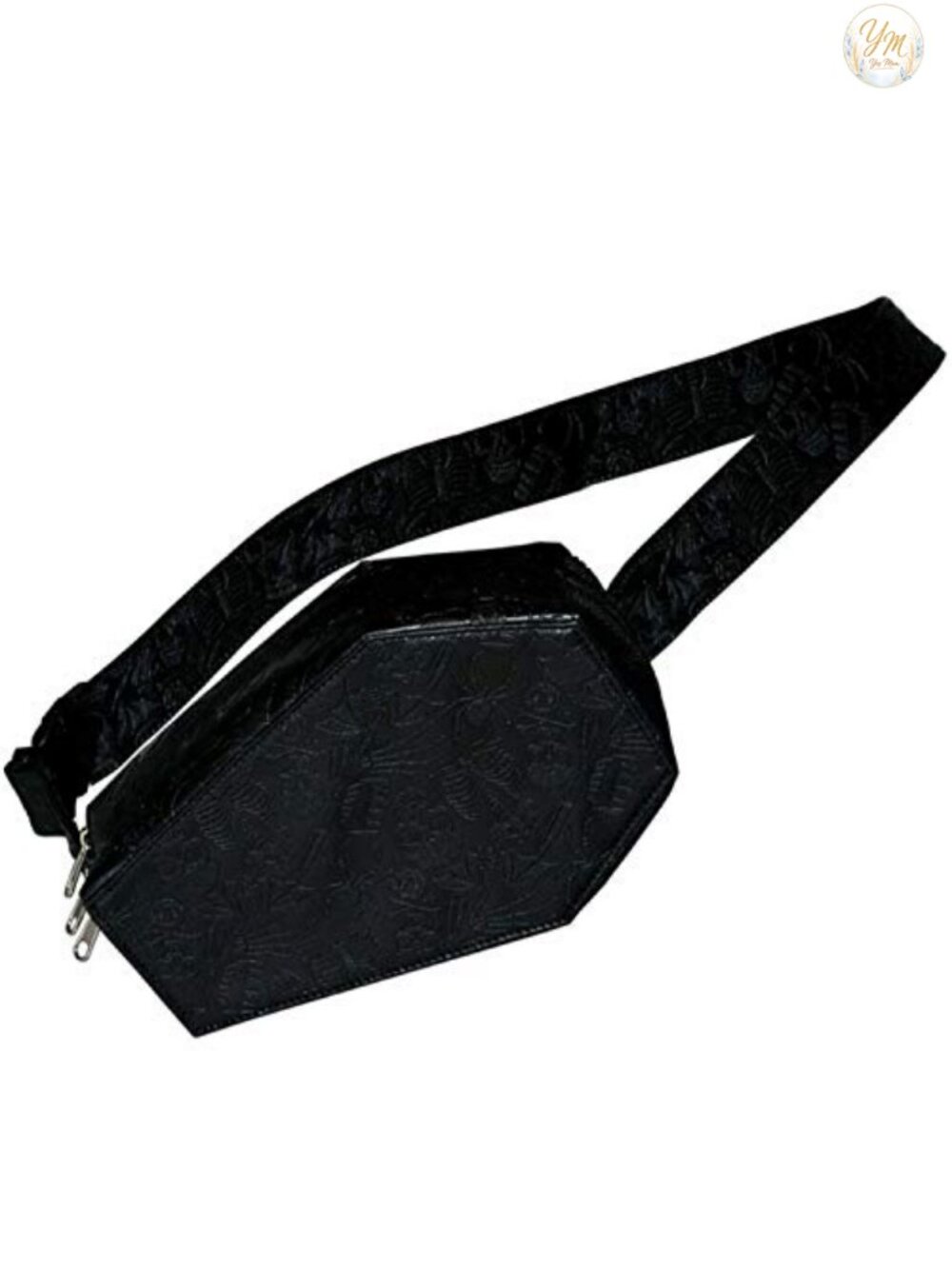 Spooky Vegan Leather Fanny Pack with Skull Embossed Design Adjustable Waist Bag
